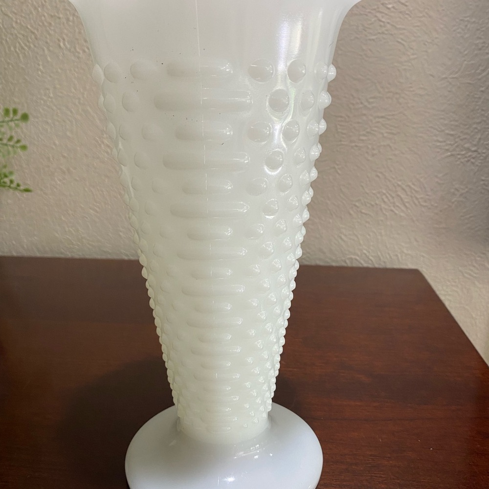 Vintage, Anchor Hocking, Milk Glass, Hobnail Vase with a Ruffled Scalloped Edge